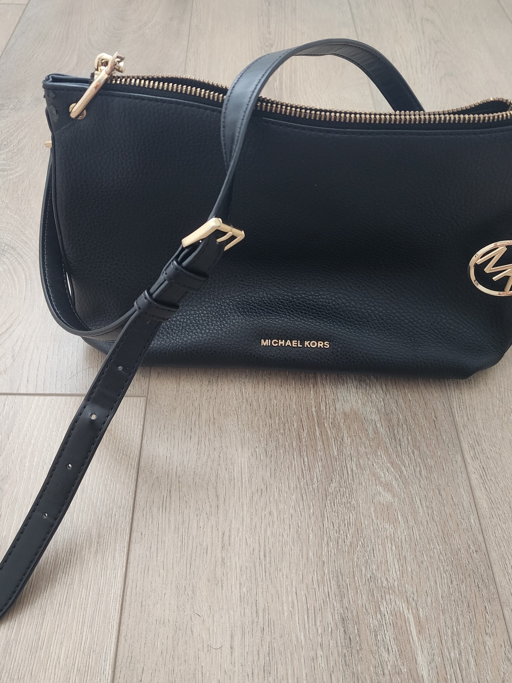Michael Kors Black Leather Shoulder Bag with Gold Hardware